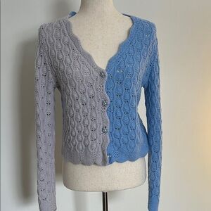 Light Blue and Gray Cable Knit Cardigan